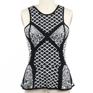 Nicole Miller Artelier Black & White Peplum Double Knit Tank Top Small